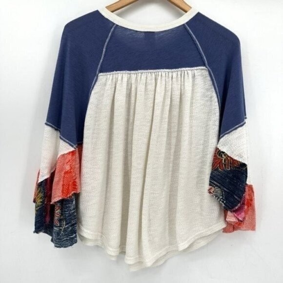 Free People White Friday Fever Coastal Cowgirl Dolman Patchwork Boho Small Top - Picture 7 of 9